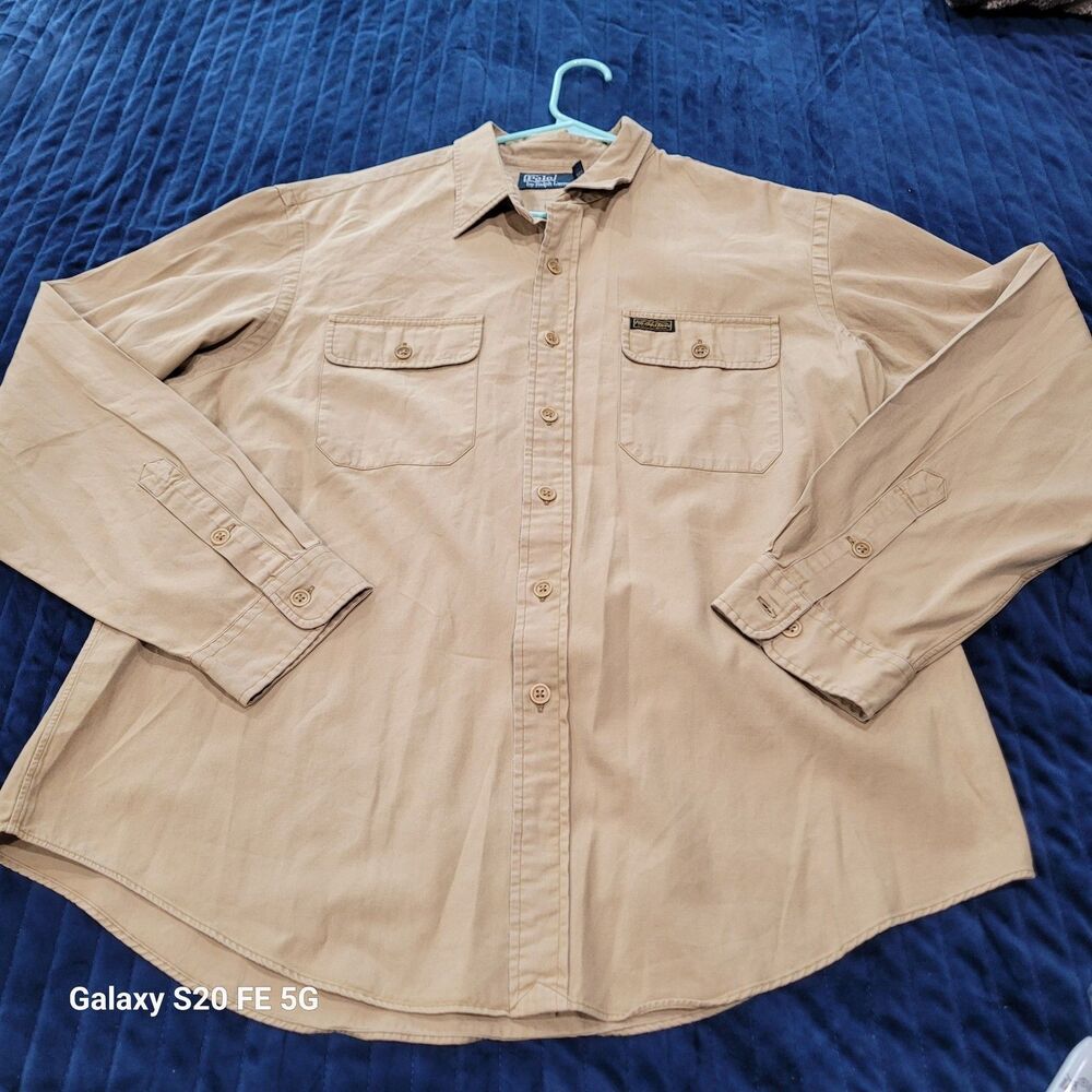 Vintage 90s Polo Ralph Lauren Military Khaki Shirt Stamped!! XXL B27